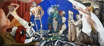 Mikołaj Sobczak, Mystery, 2025, oil and collage on canvas, 200 x 419 cm_1-1-Credit Polana Institute