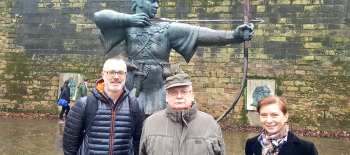 Robin Hood and his Merry Men, David French, Andrzej Sapkowski, and his agent, Patricia Pasqualini, photo by Stevie Finegan